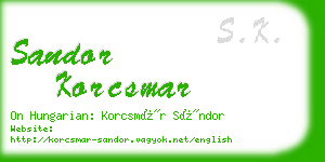 sandor korcsmar business card